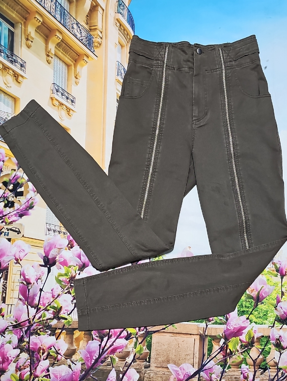 A.L.C. Zander Skinny High Waist Zip Front Pants Olive Green Size 0 New - Picture 3 of 8